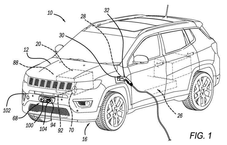 shéma d'un brevet de Stellantis pour un treuil incorporé à la chaine de traction d'une voiture électrique