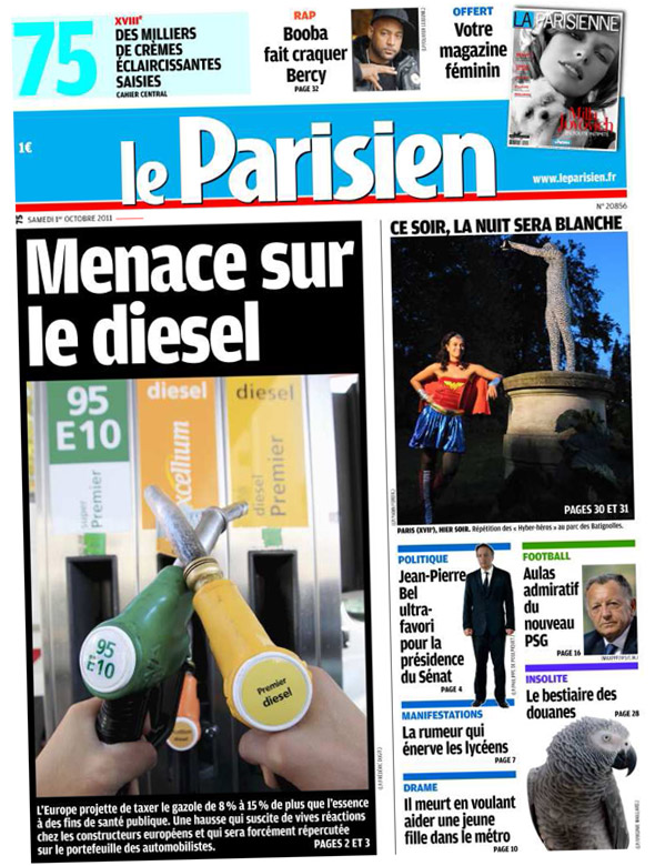 La une du parisien, édition de samedi